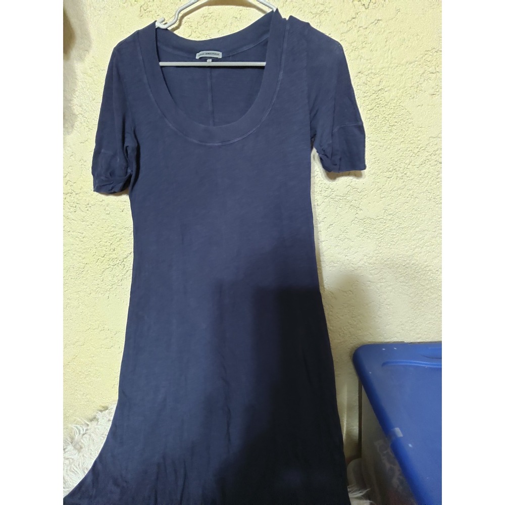 James Perse Standard Navy Blue Slub Jersey Scoop Neck Short Sleeve Midi Dress 2